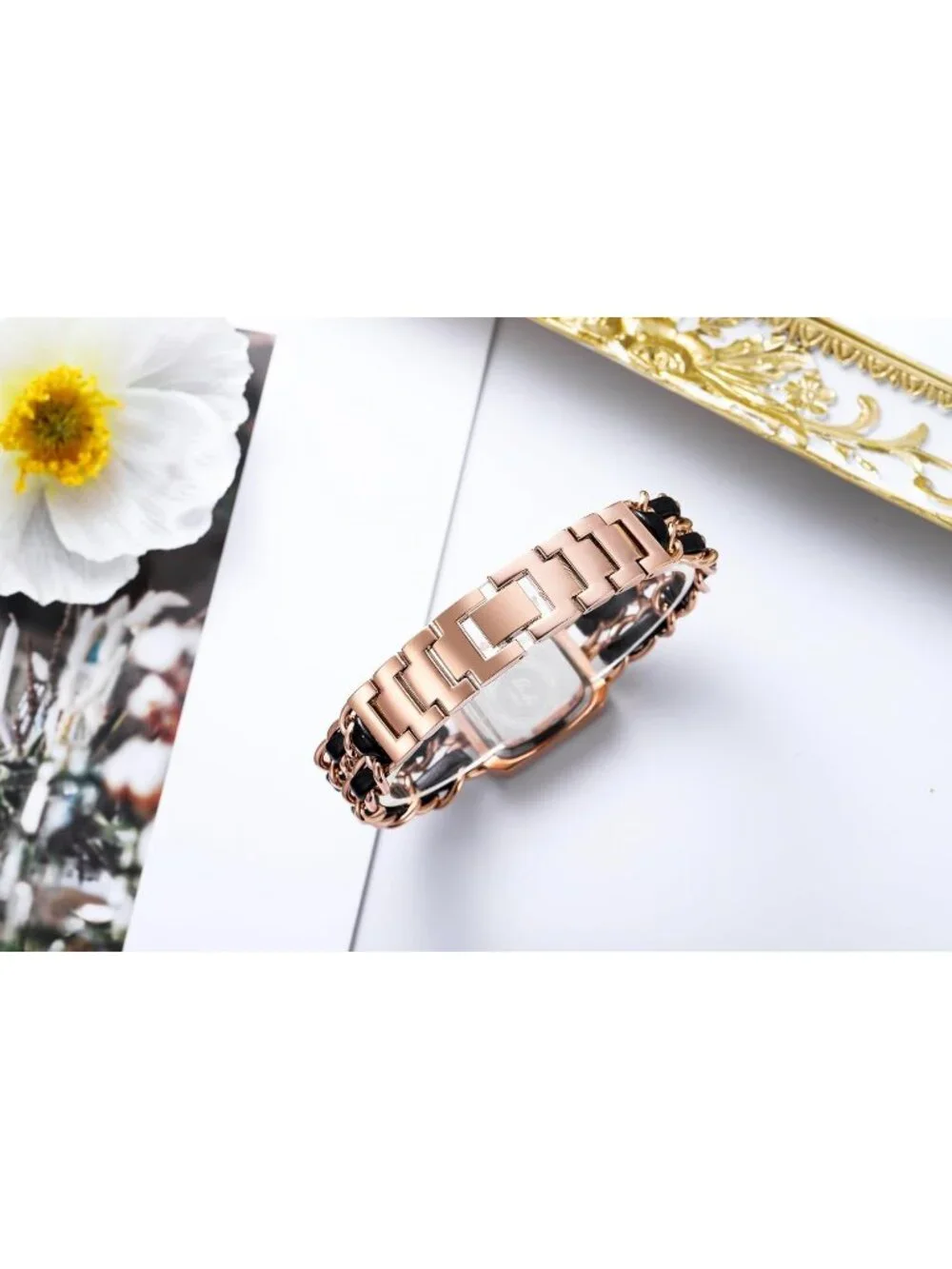 Women's Rose Gold Square Adjustable Chain Braid Band Quartz Retro Wrist Watch